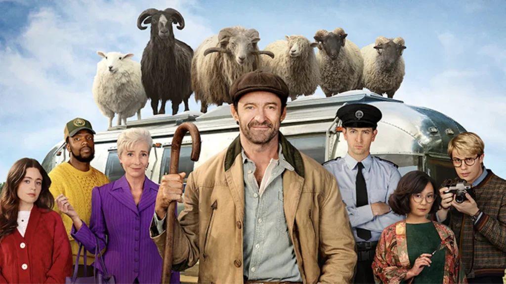 Full star-studded cast poster of The Sheep Detectives movie including Hugh Jackman and Emma Thompson.