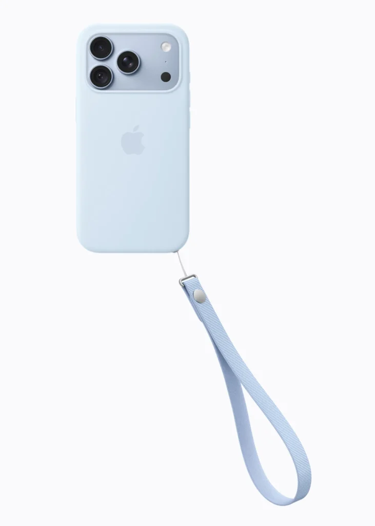 iPhone 18 Pro in Glacier with wrist strap