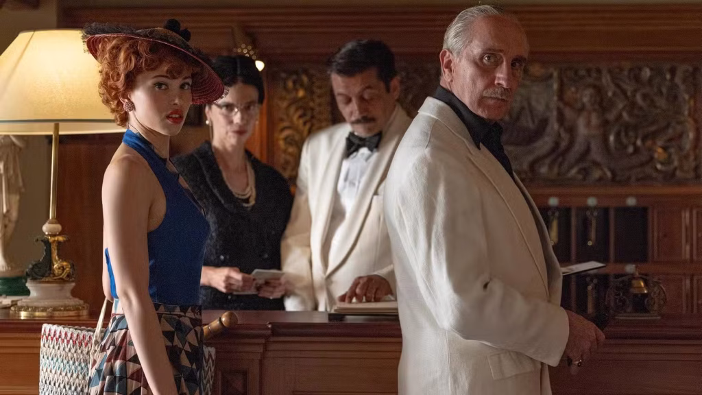 Characters from The Final Problem at the romantic hotel reception