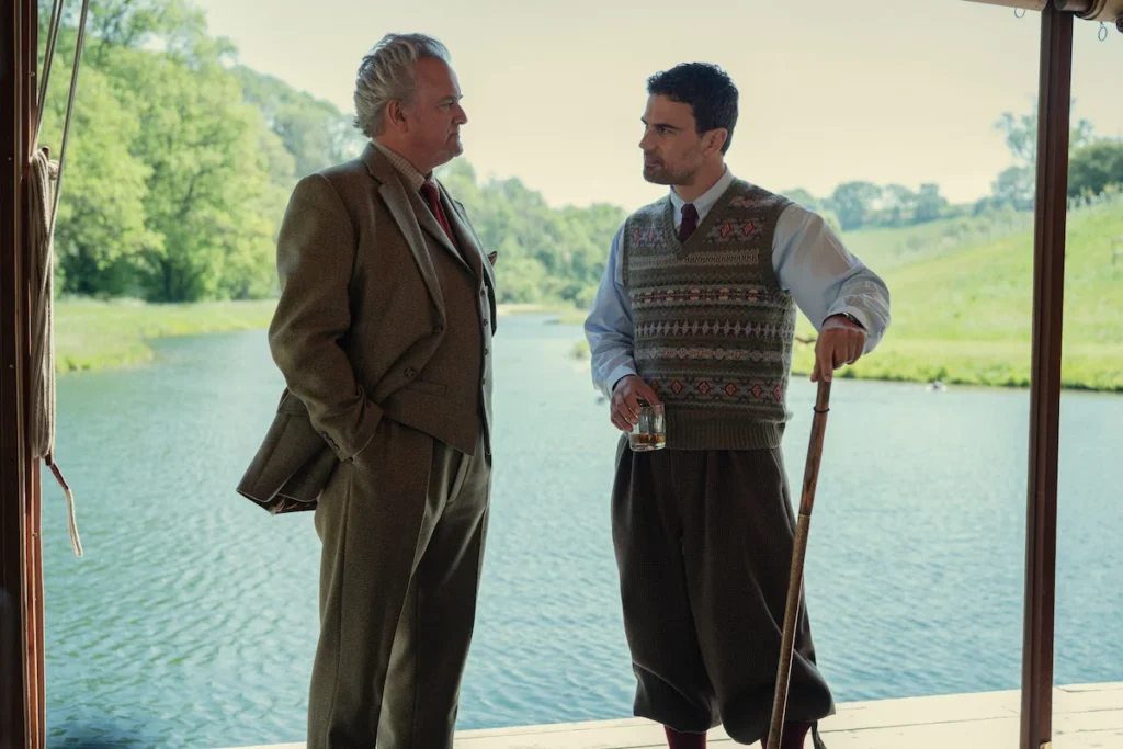 Hugh Bonneville and Theo James in The Gentlemen Season 2 on Netflix