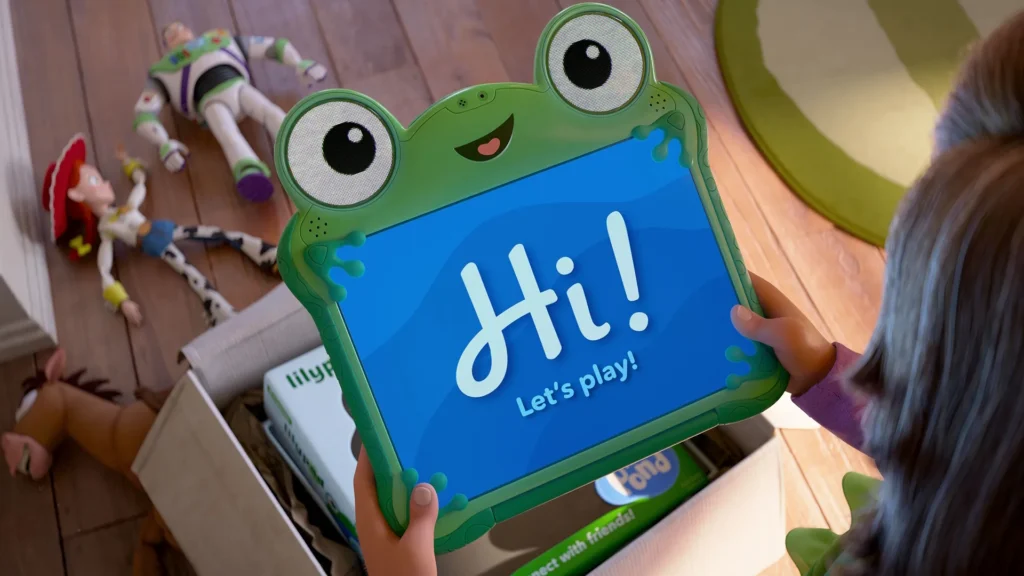 Lilypad tablet in Toy Story 5 with Buzz Lightyear and Jessie in the background
